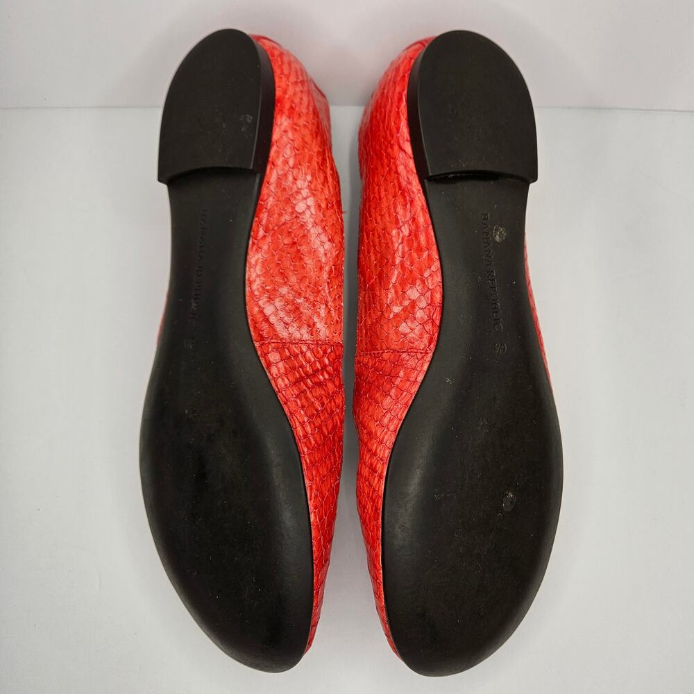 Banana Republic Red Leather Snakeskin Slip‎ On Ballet Flats Size 6.5 - Picture 4 of 9